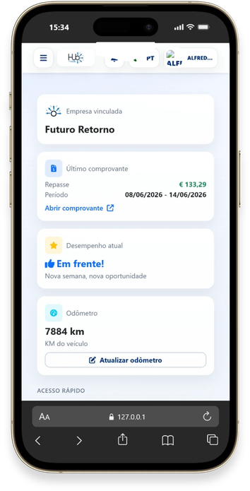 Painel do motorista num telemóvel